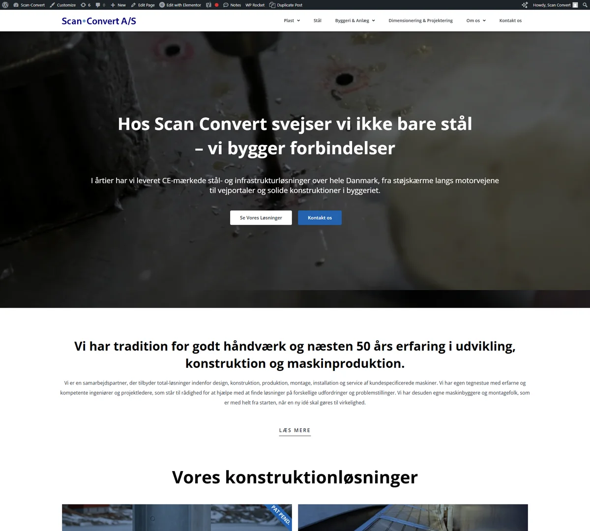 Redesignet Scan-Convert-landingsside med video-hero og billedbårne løsningssektioner